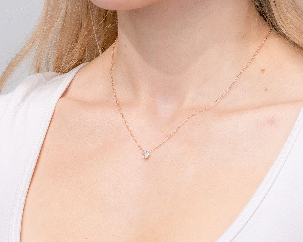 Mini Diamond Halo Necklace Rose Gold Necklaces Princess Bride Diamonds 