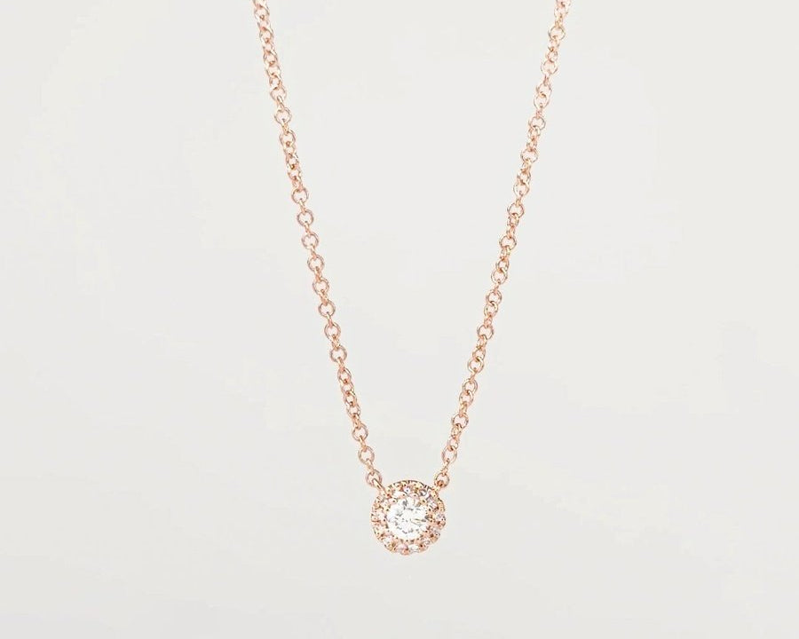Mini Diamond Halo Necklace Rose Gold Necklaces Princess Bride Diamonds 