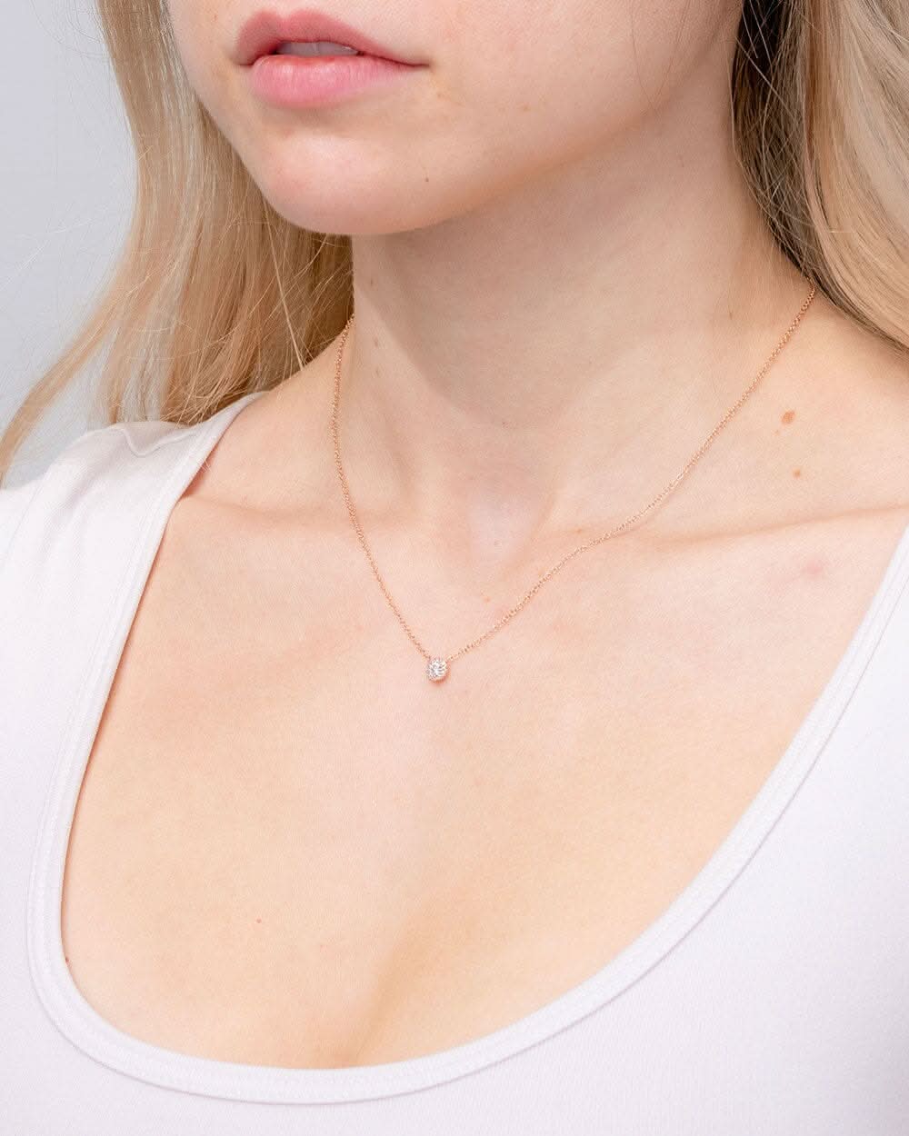Mini Diamond Halo Necklace Rose Gold - PBD Necklaces