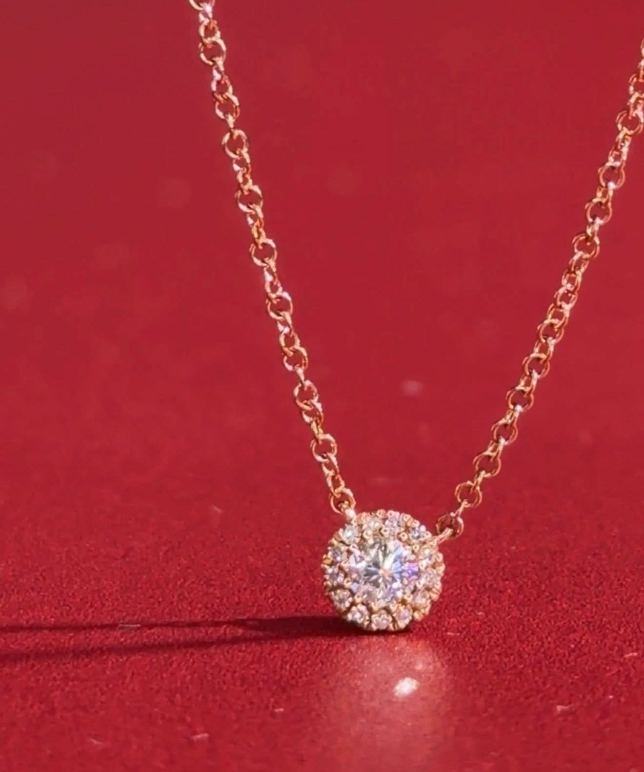 Mini Diamond Halo Necklace Rose Gold - PBD Necklaces