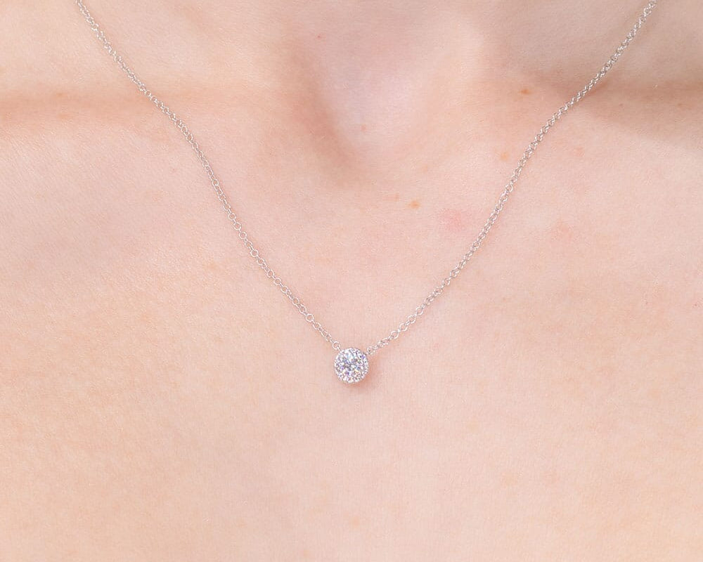 Mini Diamond Halo Necklace White Gold Necklaces Princess Bride Diamonds 
