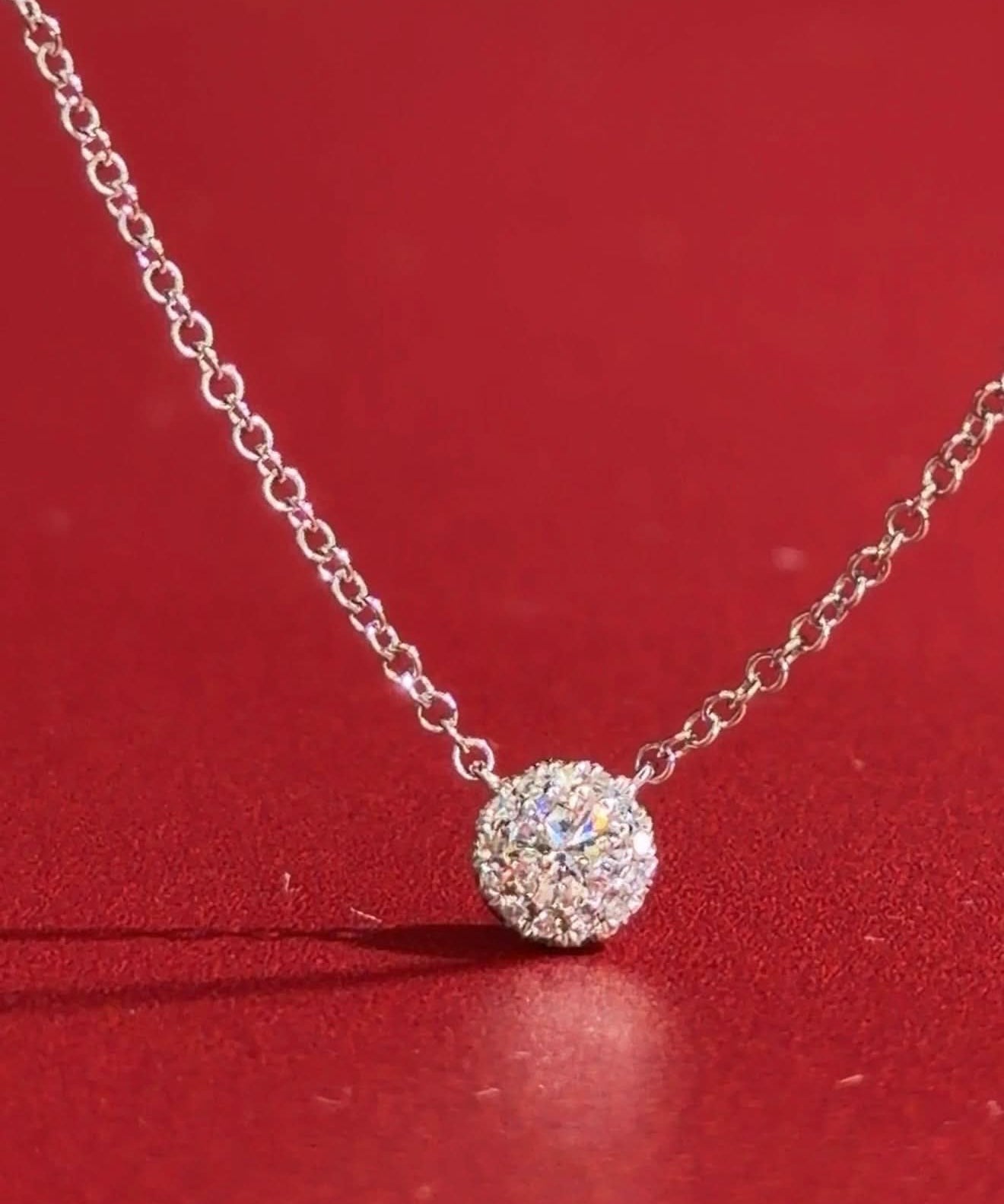 Mini Diamond Halo Necklace White Gold - PBD Necklaces