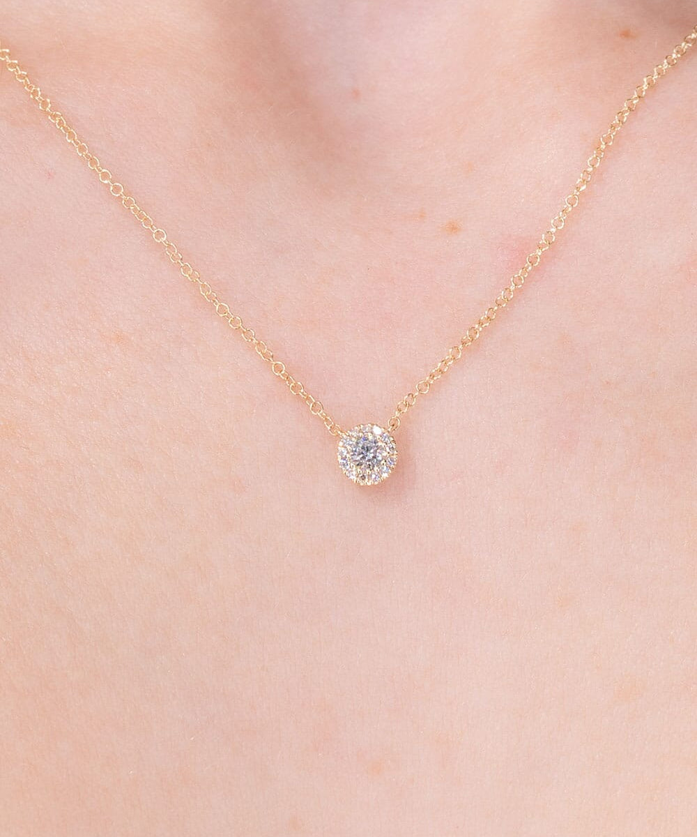 Mini Diamond Halo Necklace Yellow Gold Necklaces Princess Bride Diamonds 