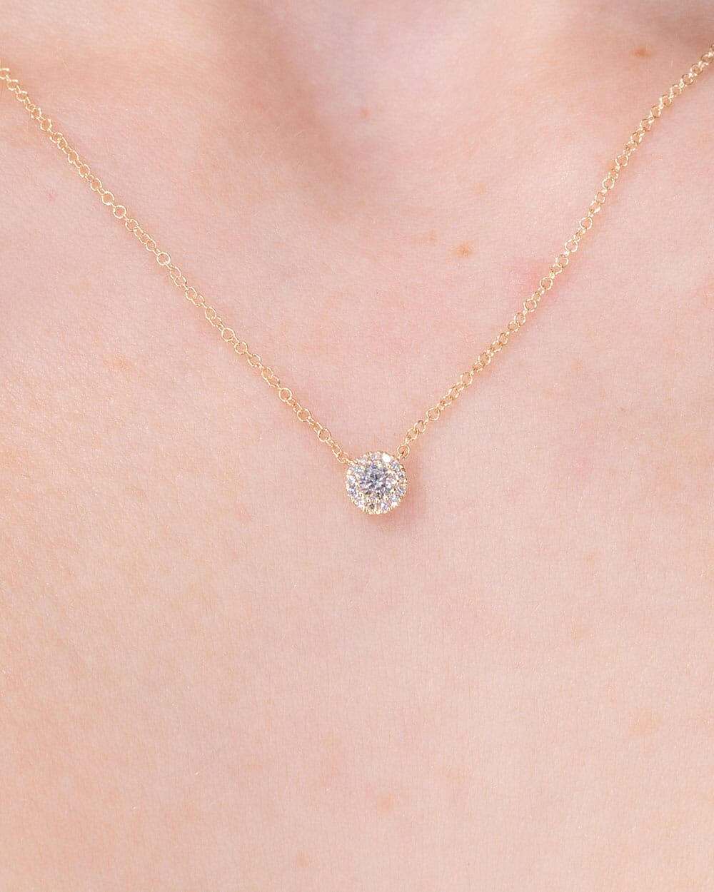 Mini Diamond Halo Necklace Yellow Gold Necklaces Princess Bride Diamonds 