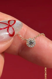 Mini Diamond Halo Necklace Yellow Gold - PBD Necklaces