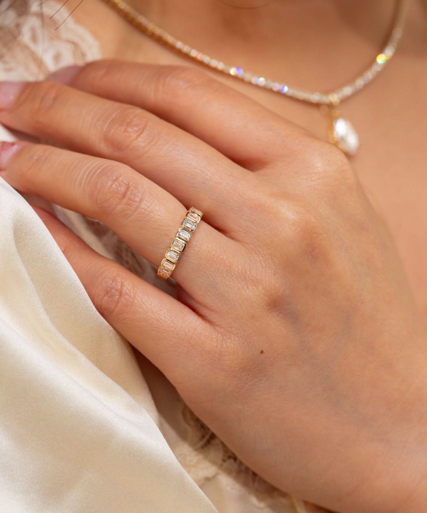 Mini Emerald Bezel Diamond Ring - PBD Rings