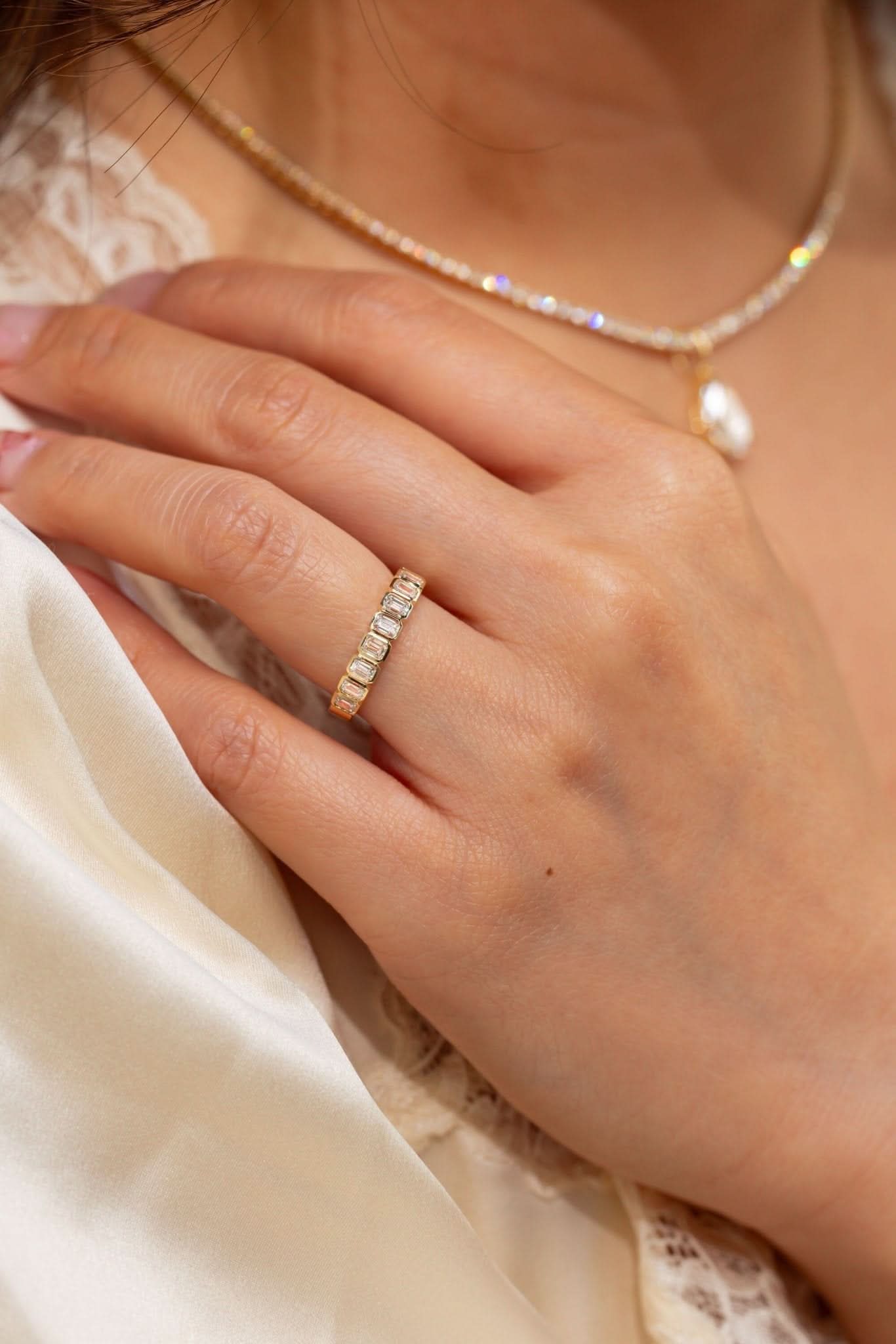 Mini Emerald Bezel Diamond Ring - PBD Rings