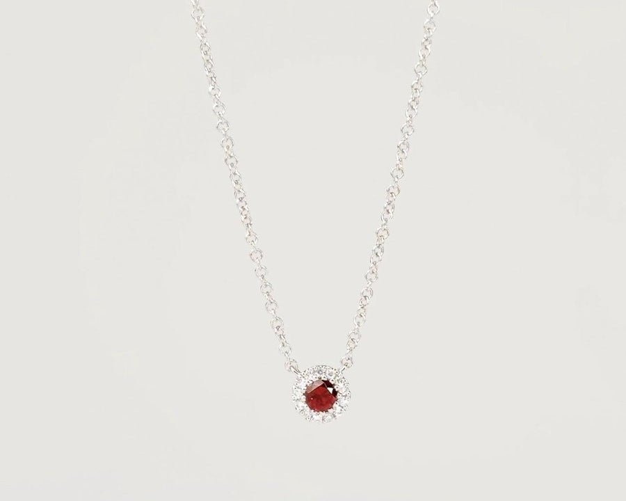 Mini Garnet & Diamond Halo Necklace Necklaces Princess Bride Diamonds 