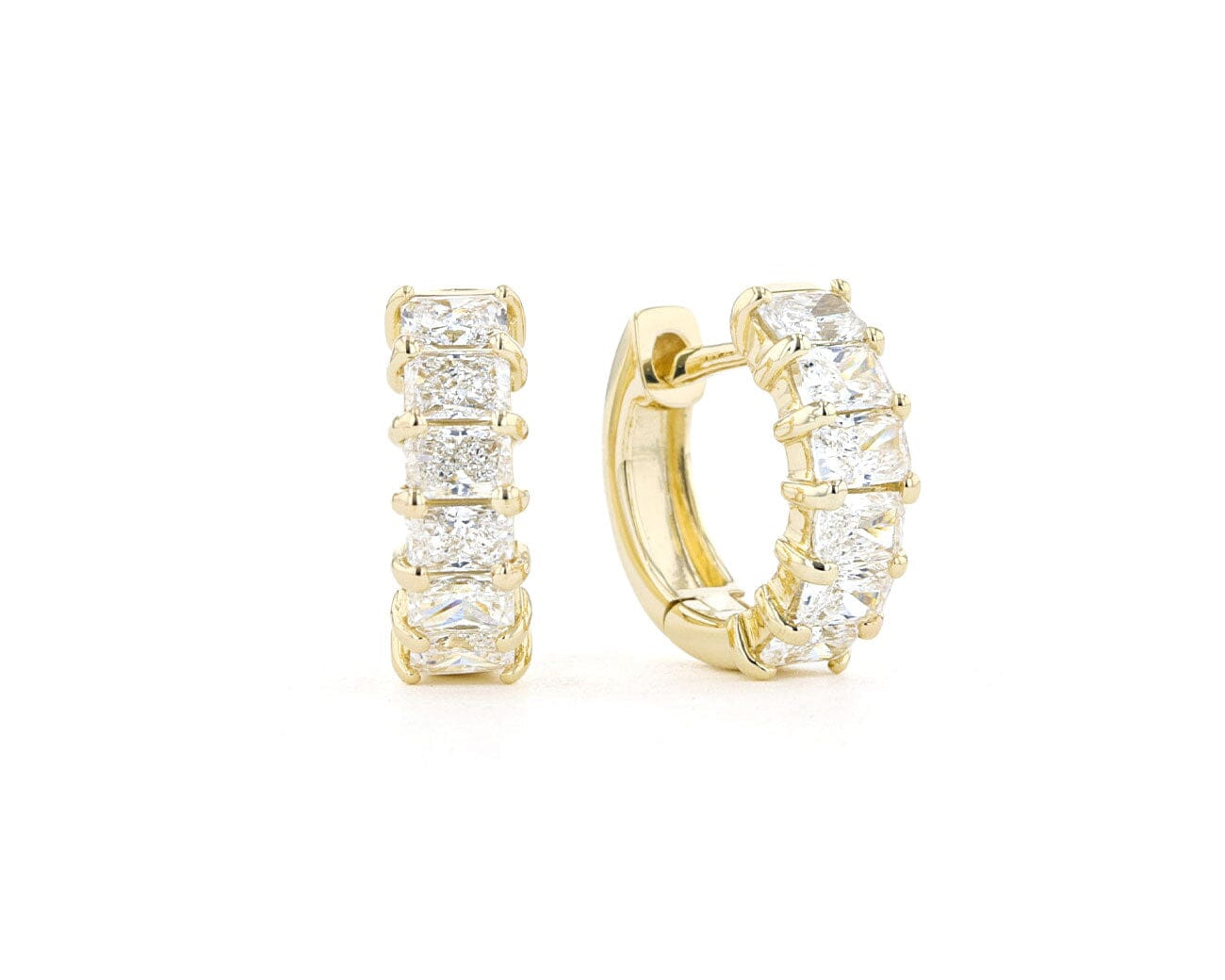 Mini Radiant Diamond Huggies Earrings Princess Bride Diamonds 14K Yellow Gold 