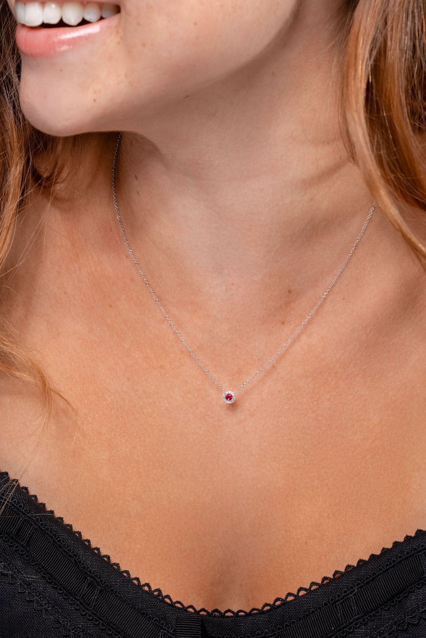 Mini Ruby Diamond Halo Necklace - PBD Necklaces