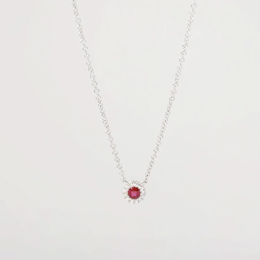 Mini Ruby Diamond Halo Necklace - PBD Necklaces