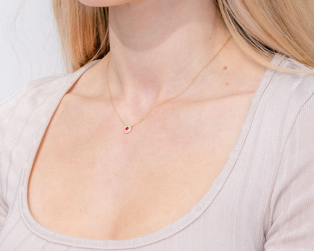 Mini Ruby Double Diamond Halo Necklace Necklaces Princess Bride Diamonds 