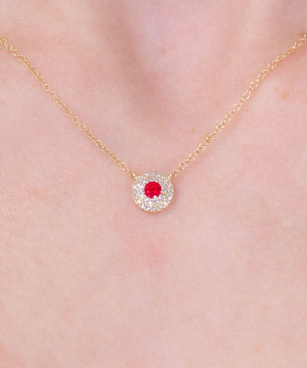 Mini Ruby Double Diamond Halo Necklace Necklaces Princess Bride Diamonds 