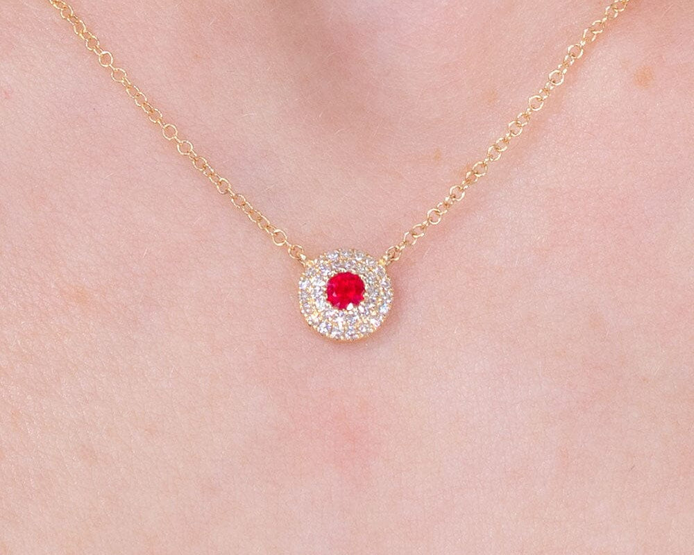 Mini Ruby Double Diamond Halo Necklace Necklaces Princess Bride Diamonds 