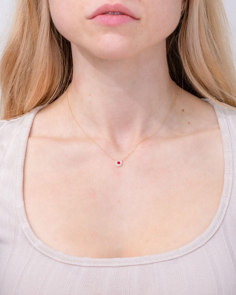 Mini Ruby Double Diamond Halo Necklace Necklaces Princess Bride Diamonds 