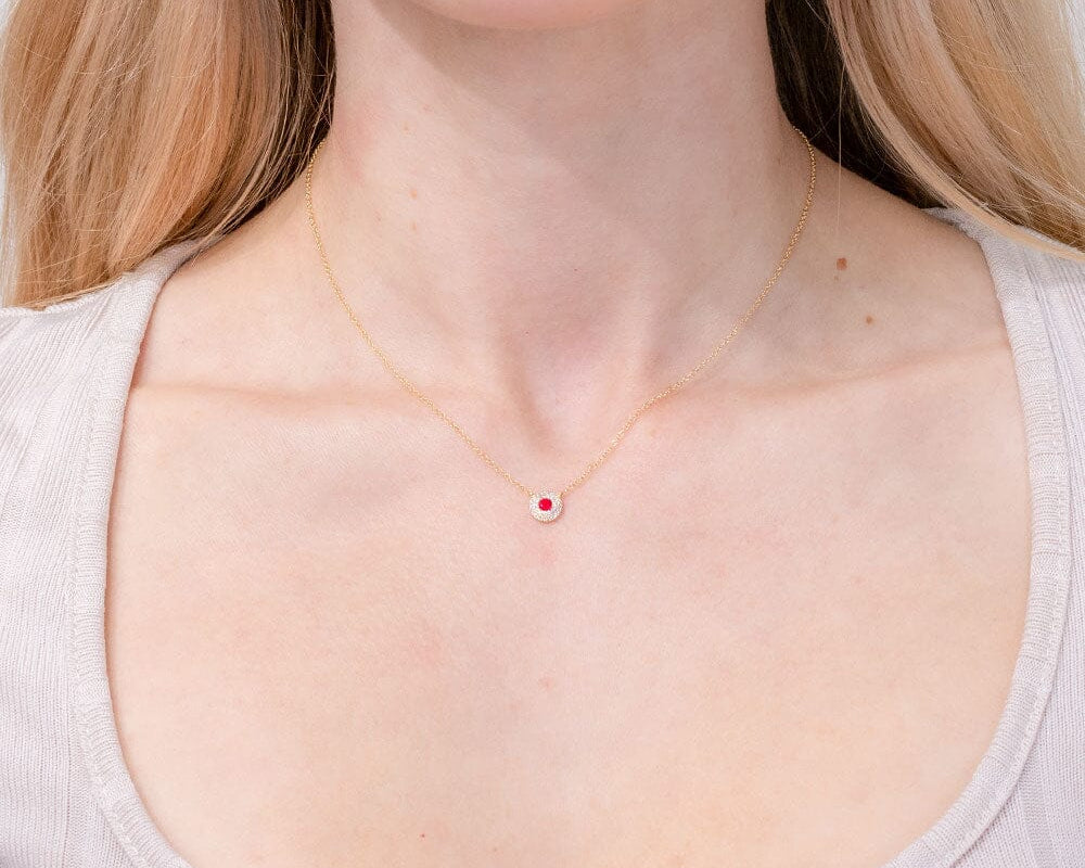 Mini Ruby Double Diamond Halo Necklace Necklaces Princess Bride Diamonds 