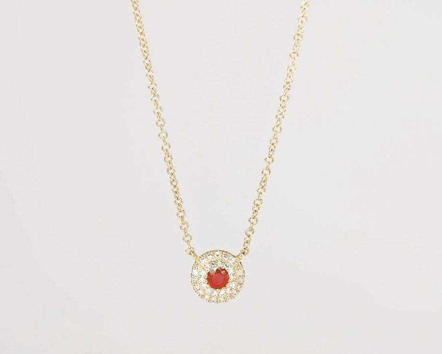 Mini Ruby Double Diamond Halo Necklace Necklaces Princess Bride Diamonds 