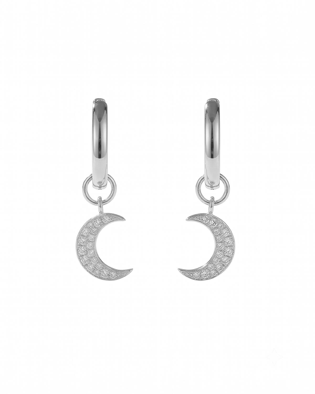 Moon Interchangeable Charm Hoops White Gold
