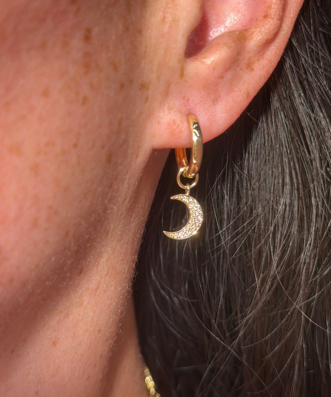 Moon Interchangeable Charm Hoops Yellow Gold - PBD Earrings