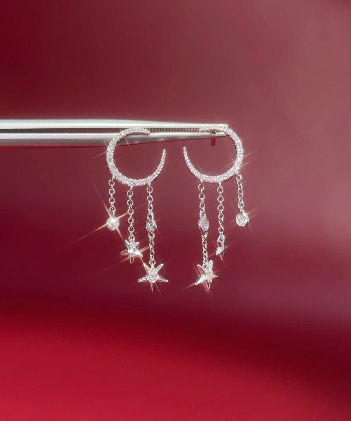 Moon & Star Diamond Drip Earrings - PBD Earrings