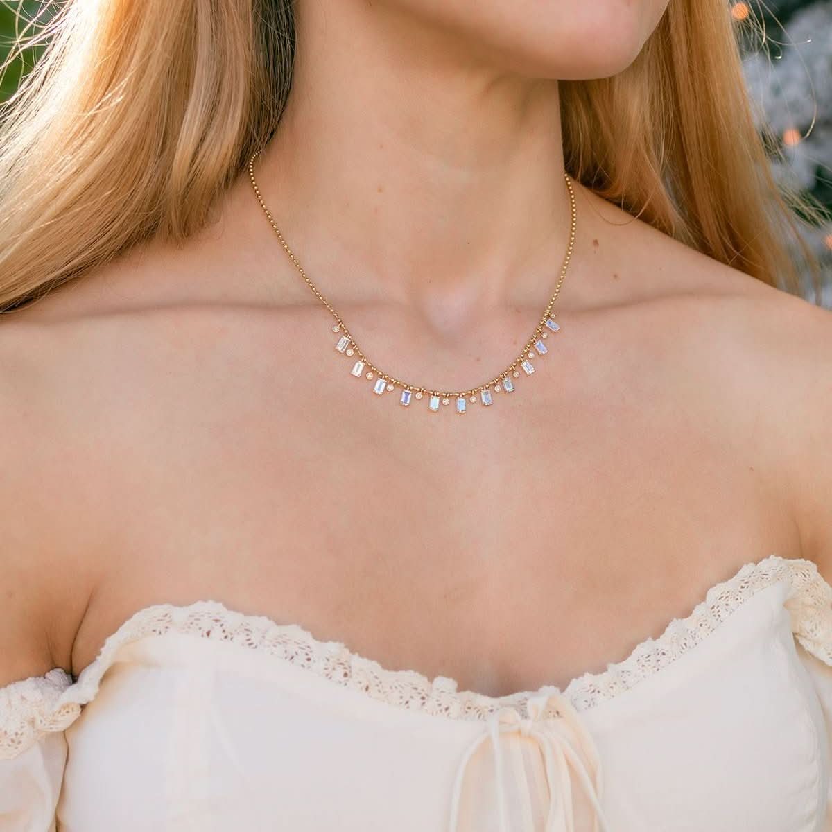 Moonstone and Diamond Drip Necklace - PBD Necklaces