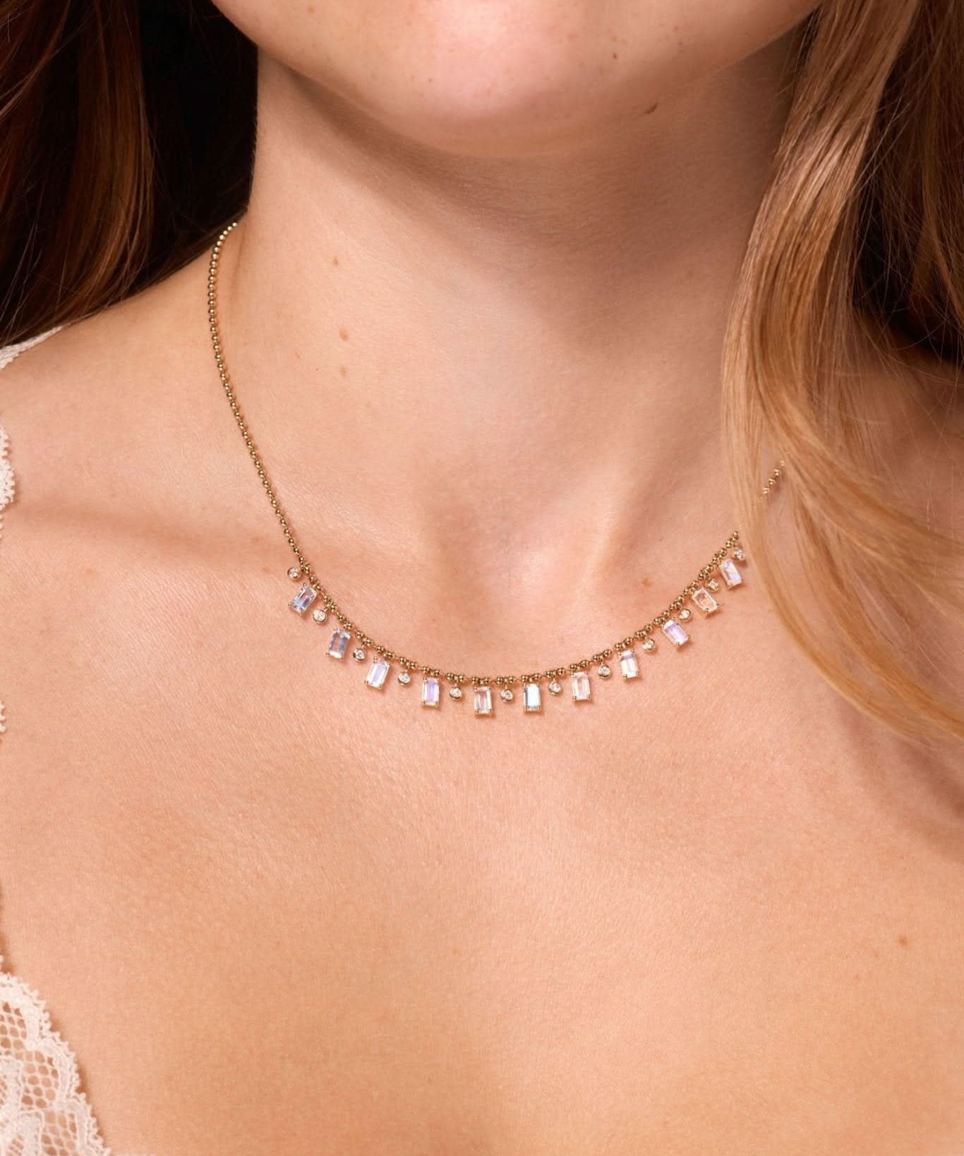 Moonstone and Diamond Drip Necklace - PBD Necklaces