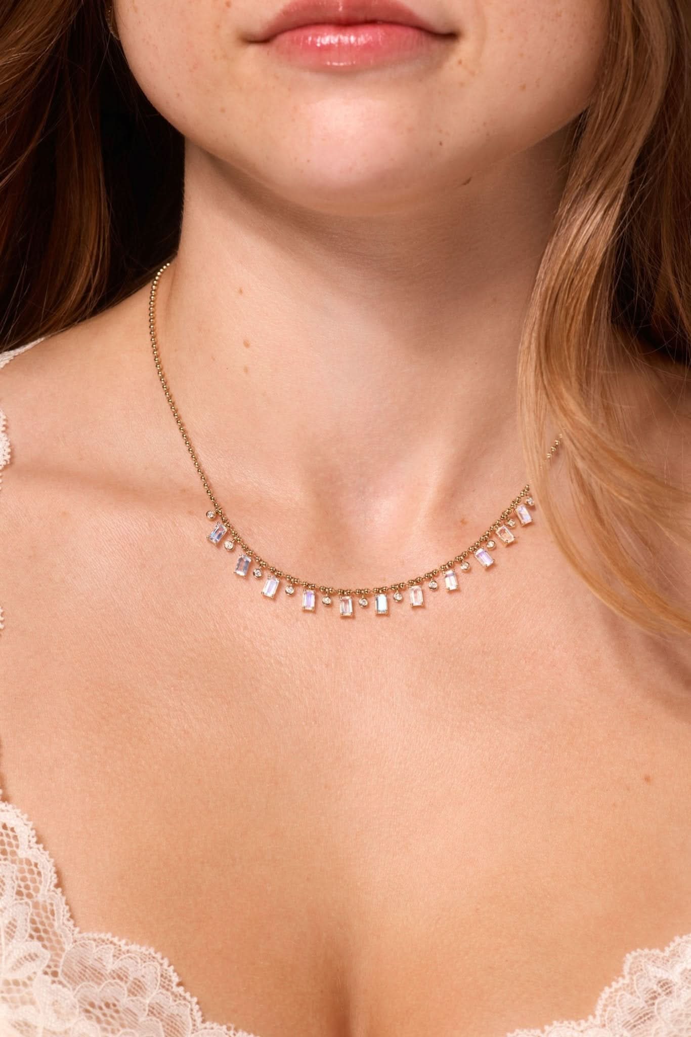 Moonstone and Diamond Drip Necklace - PBD Necklaces