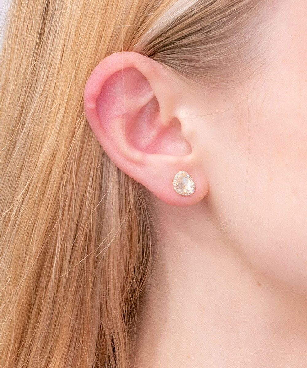 Moonstone & Diamond Halo Studs Earrings Princess Bride Diamonds 