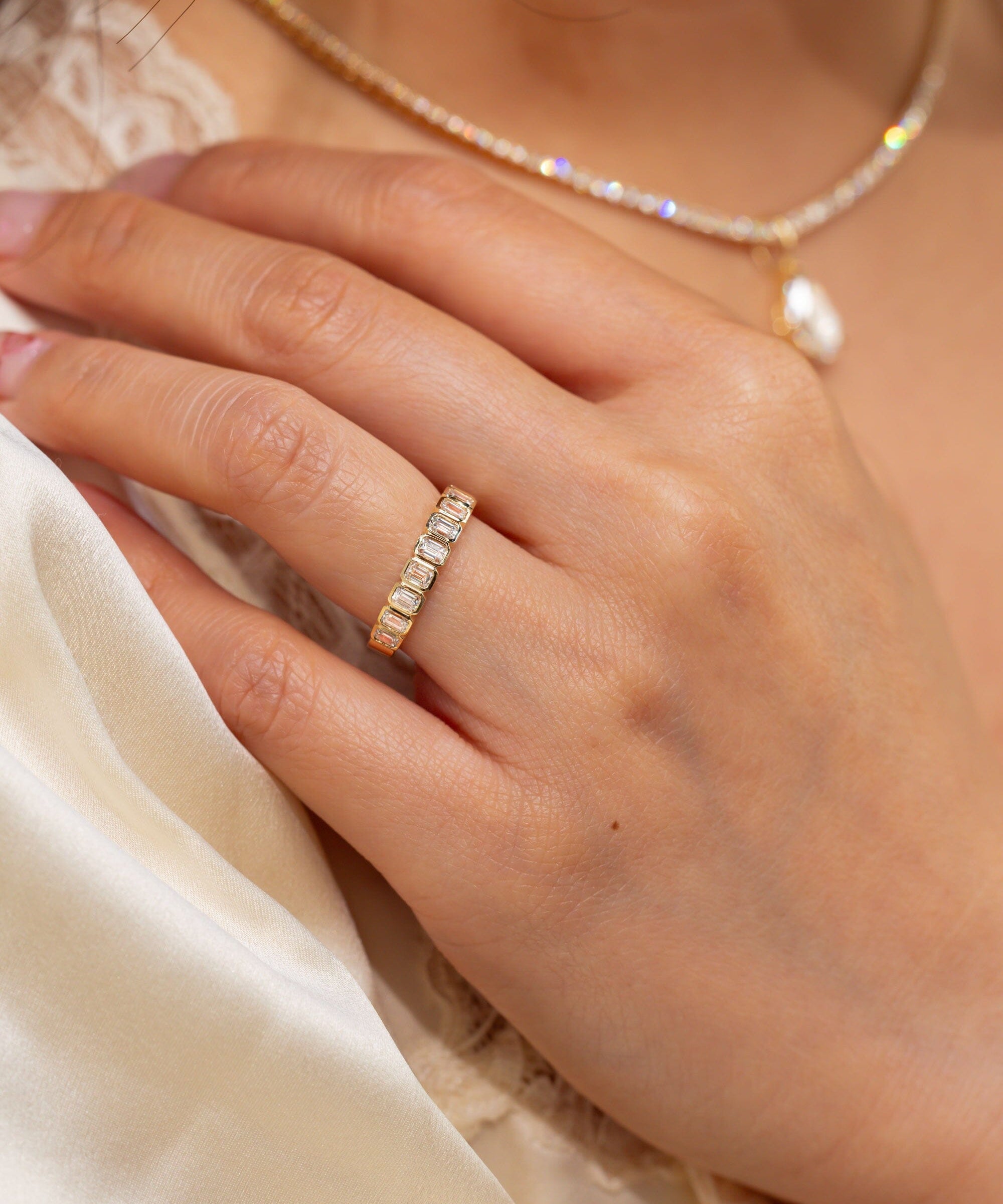 North-South Emerald Bezel Diamond Ring Rings Princess Bride Diamonds 