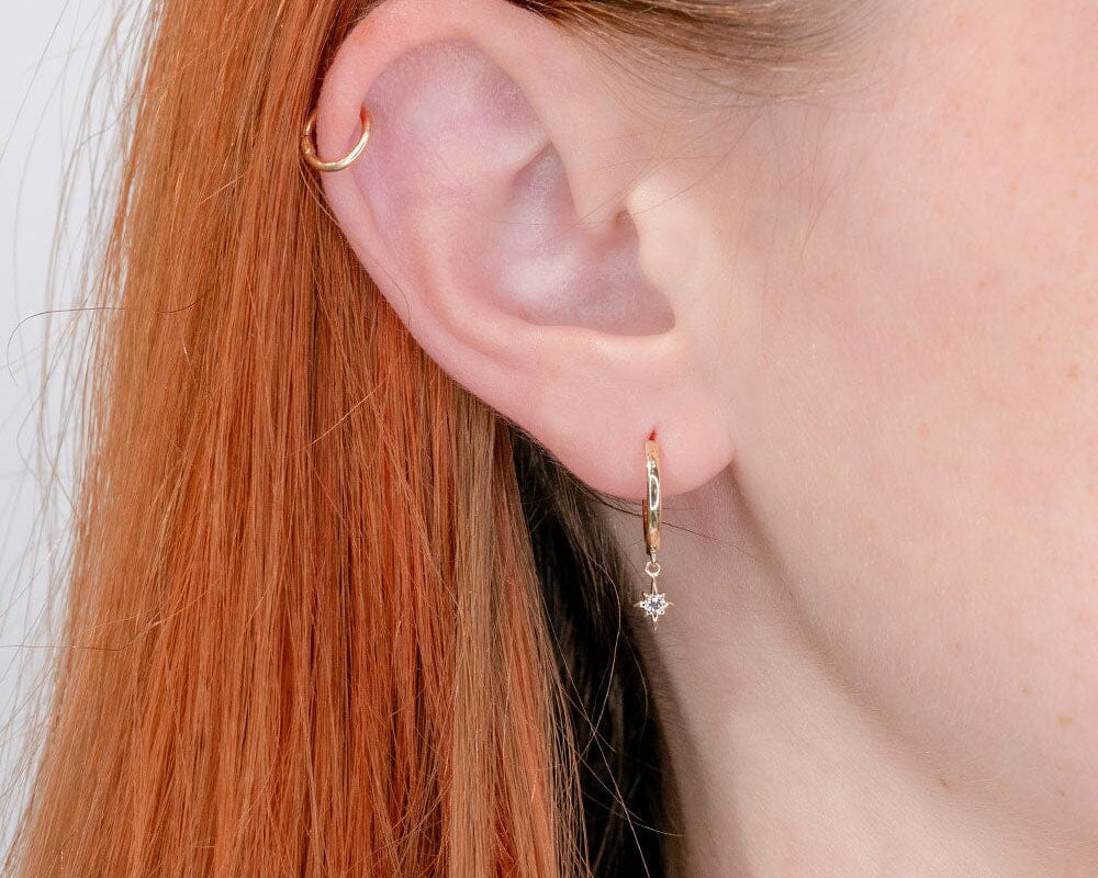 North Star Huggies 14k Yellow Gold Earrings Princess Bride Diamonds 