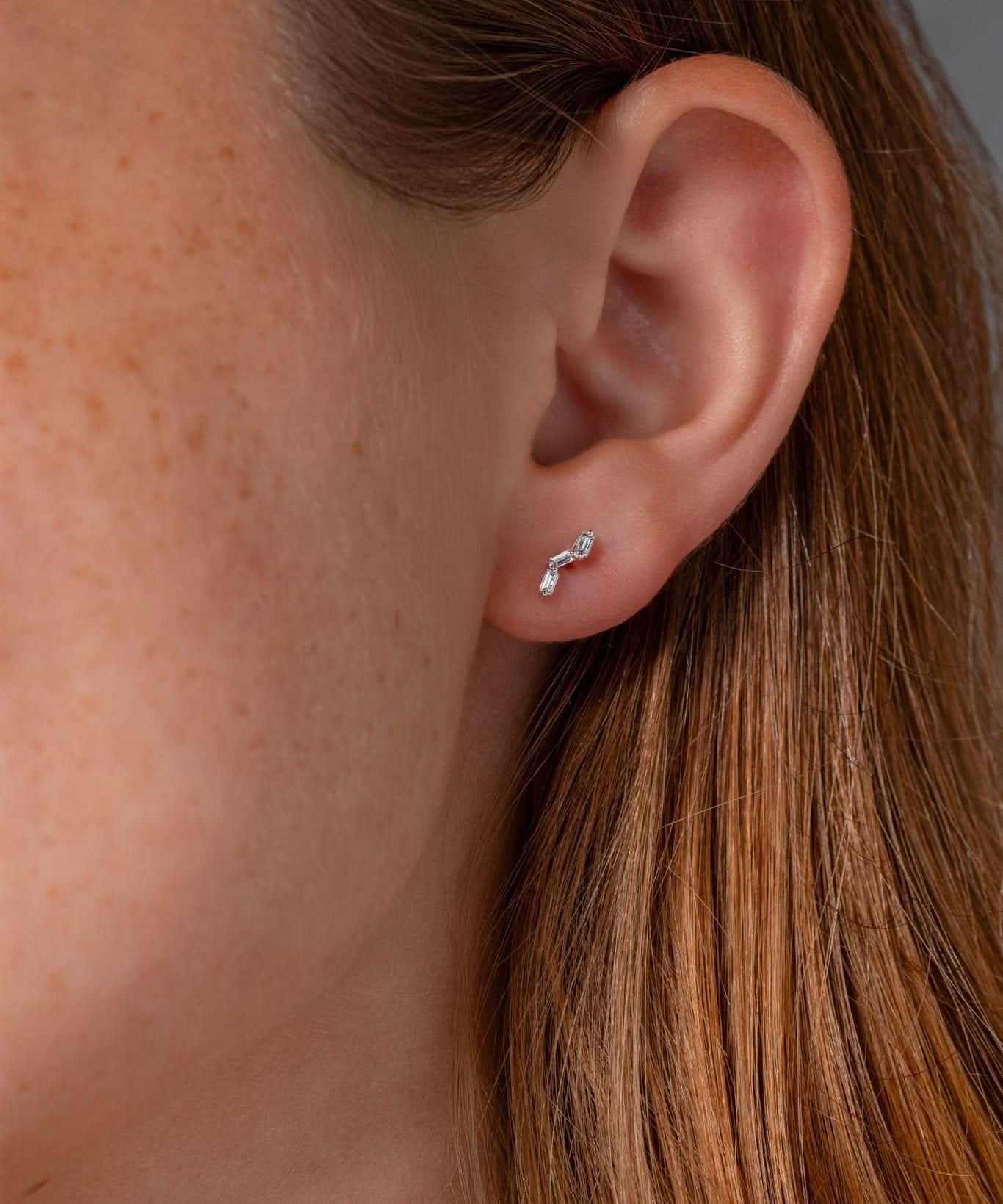 Offset Baguette Stud Earrings - PBD Earrings