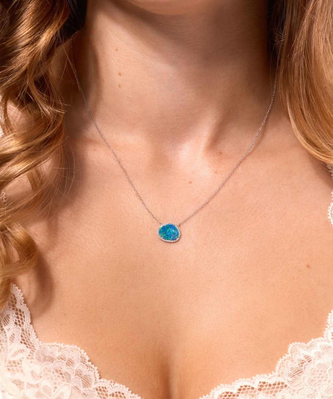 Opal & Diamond Halo Necklace - PBD Necklaces