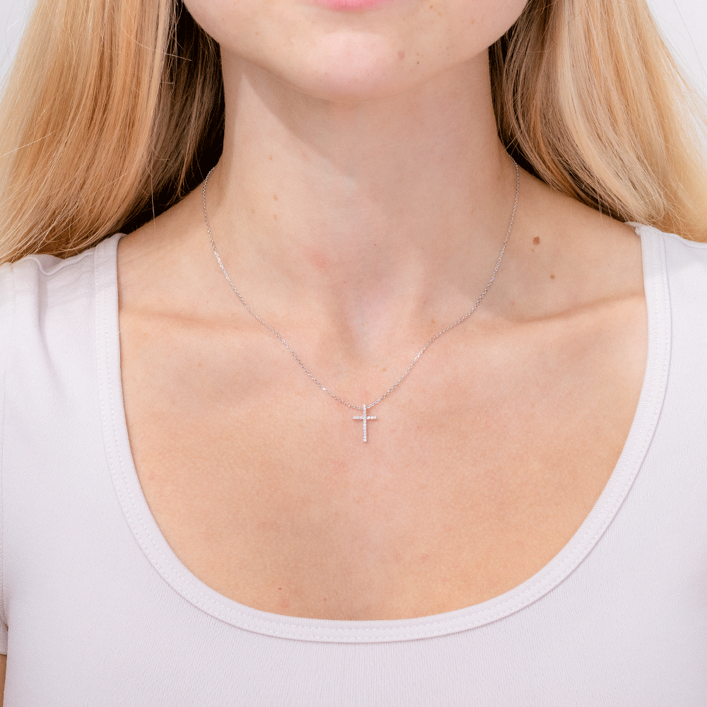 Pavé Cross 14k White Gold Necklaces Princess Bride Diamonds 