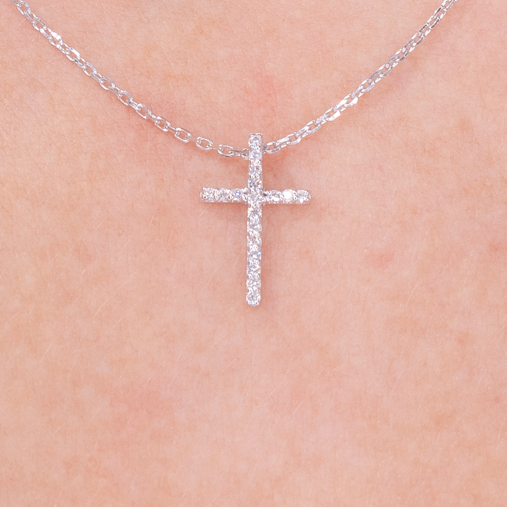 Pavé Cross 14k White Gold Necklaces Princess Bride Diamonds 