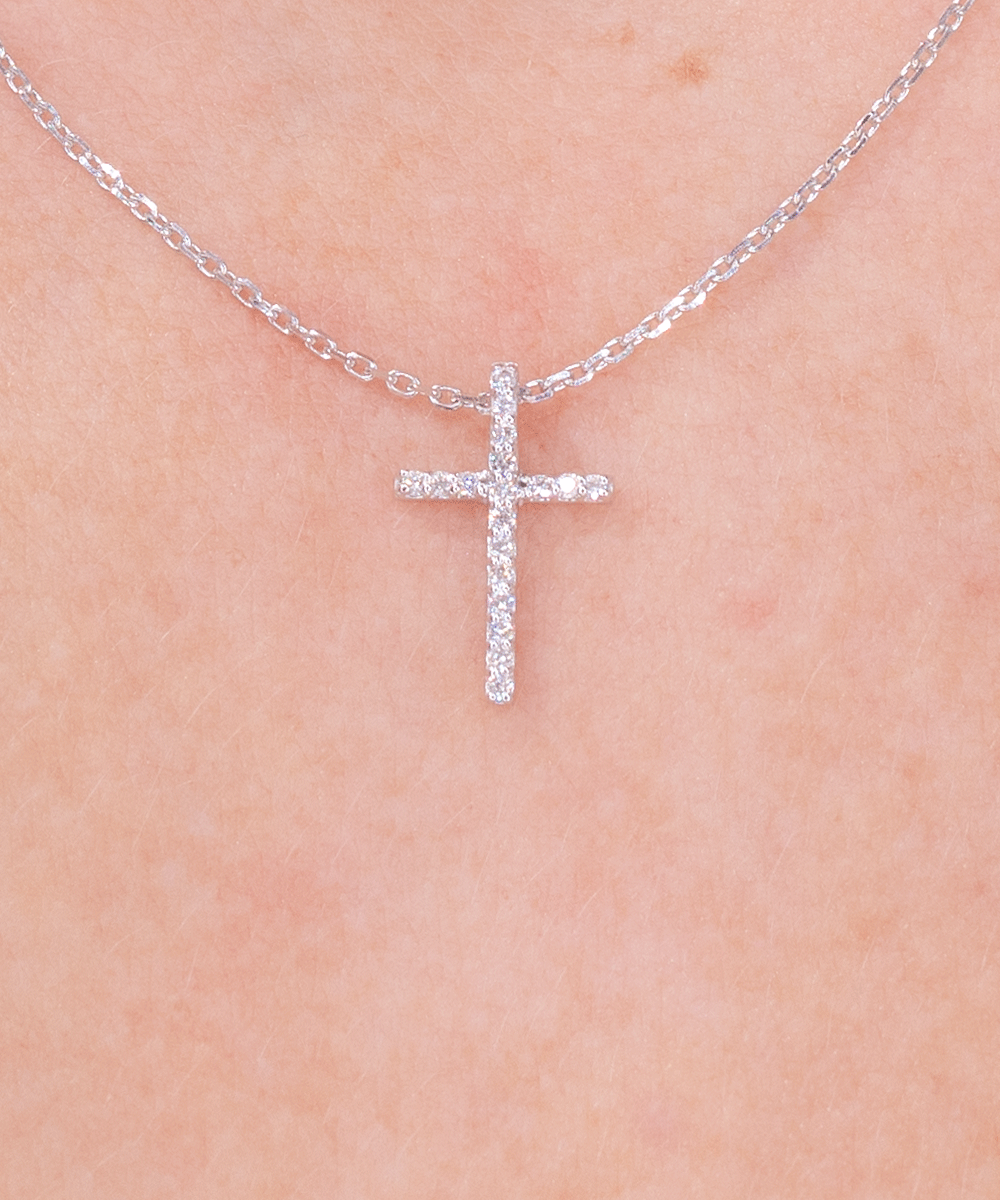 Pavé Cross 14k White Gold Necklaces Princess Bride Diamonds 