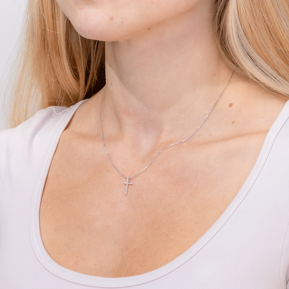 Pavé Cross 14k White Gold Necklaces Princess Bride Diamonds 