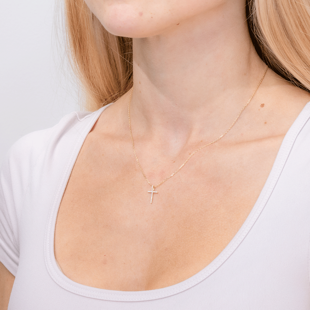 Pavé Cross 14k Yellow Gold Necklaces Princess Bride Diamonds 