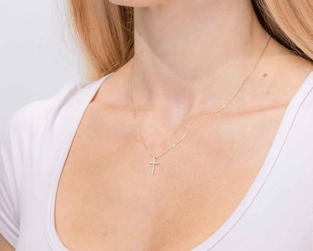 Pavé Cross 14k Yellow Gold Necklaces Princess Bride Diamonds 