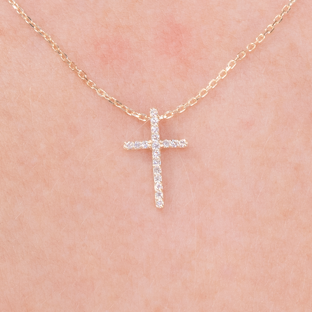 Pavé Cross 14k Yellow Gold Necklaces Princess Bride Diamonds 