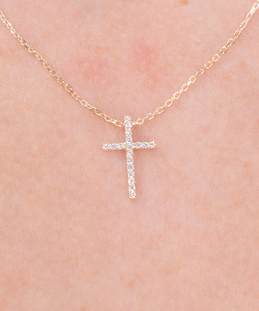 Pavé Cross 14k Yellow Gold Necklaces Princess Bride Diamonds 