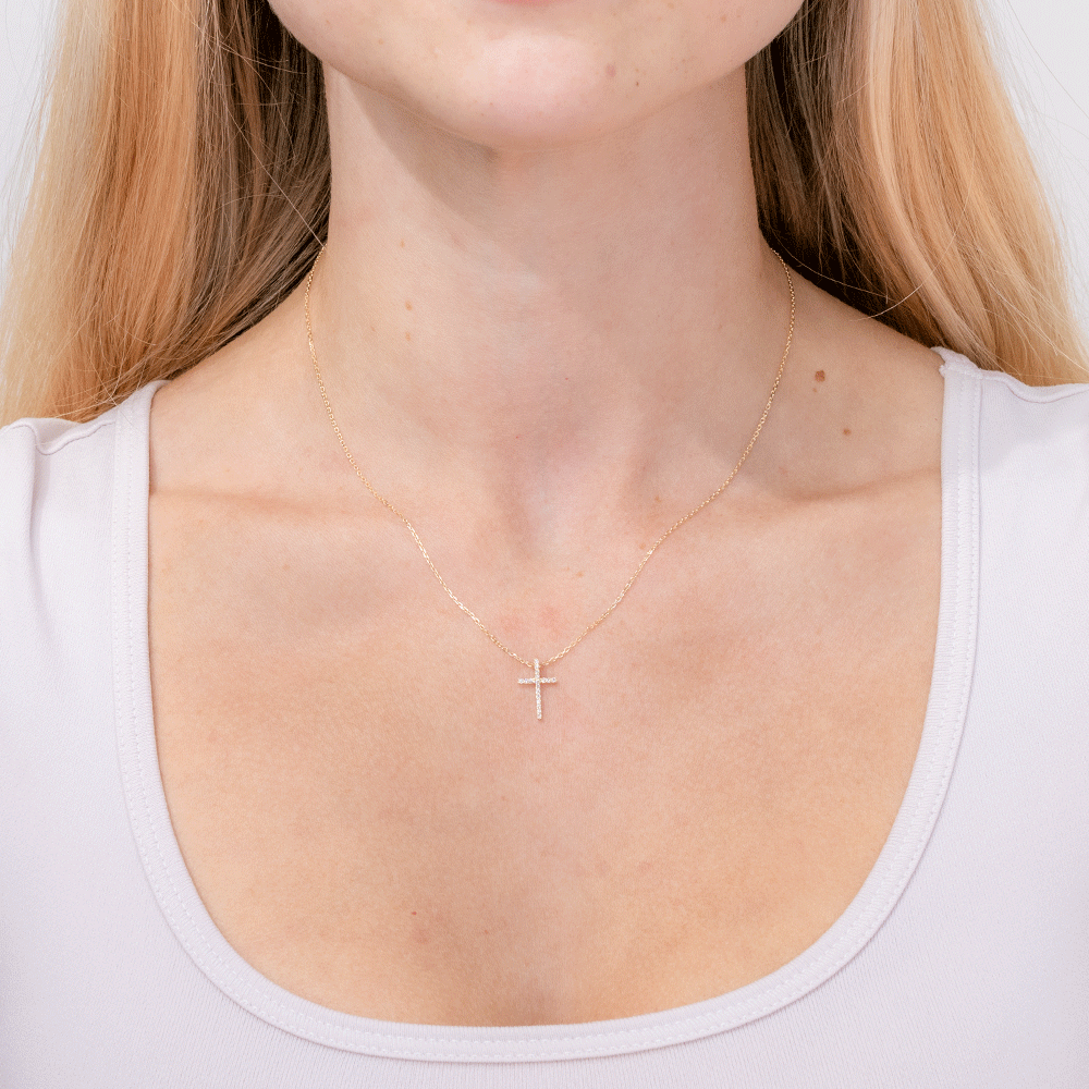 Pavé Cross 14k Yellow Gold Necklaces Princess Bride Diamonds 