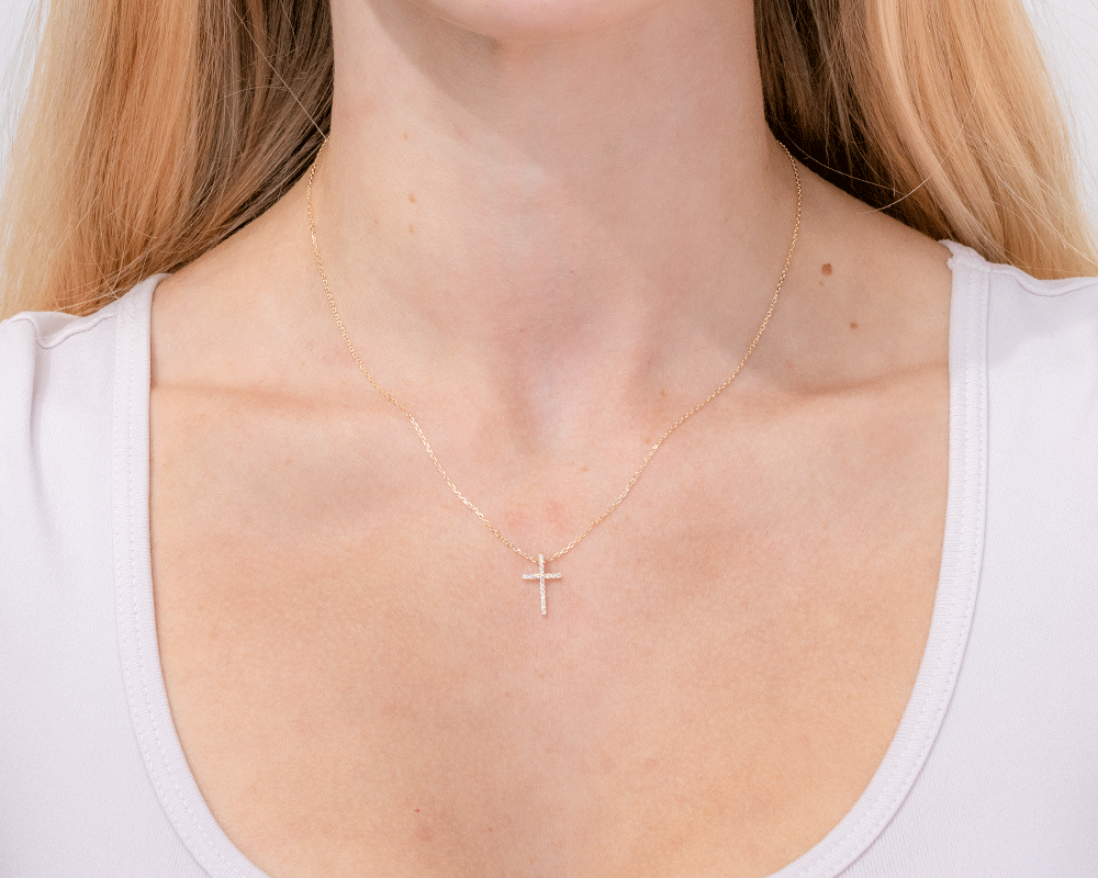 Pavé Cross 14k Yellow Gold Necklaces Princess Bride Diamonds 