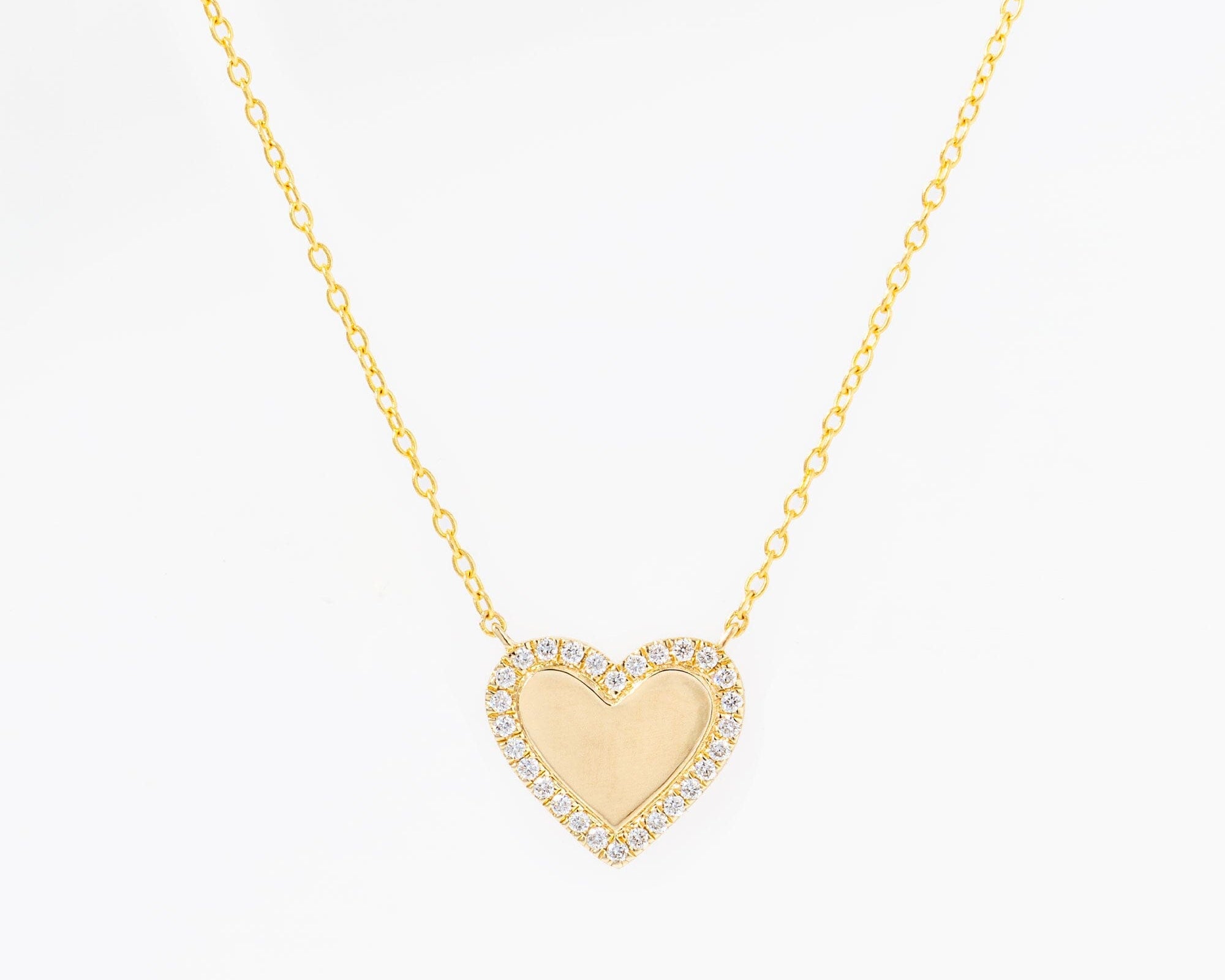 Pavé Diamond Border Engravable Heart Pendant Necklaces Princess Bride Diamonds 