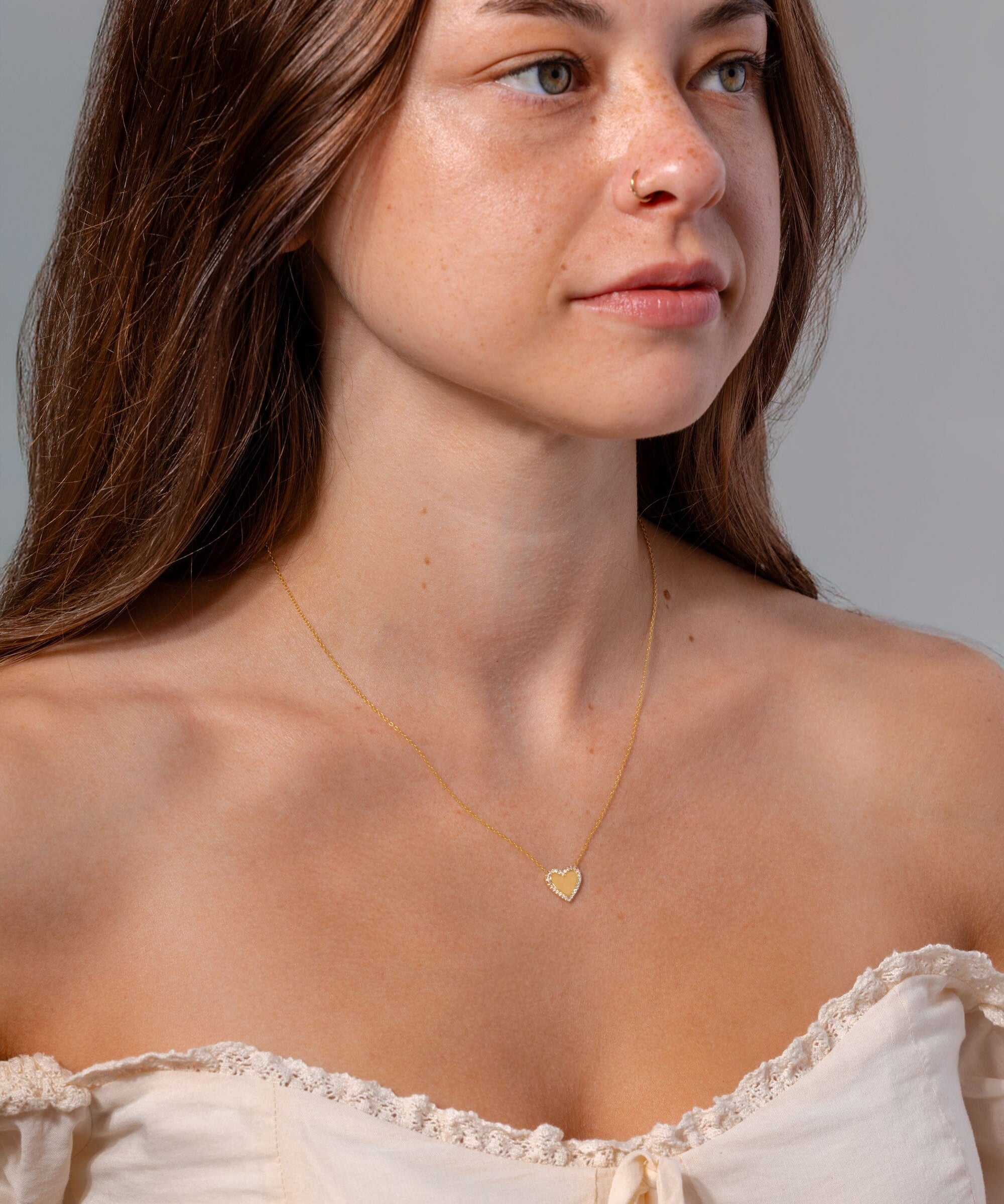 Pavé Diamond Border Engravable Heart Pendant Necklaces Princess Bride Diamonds 