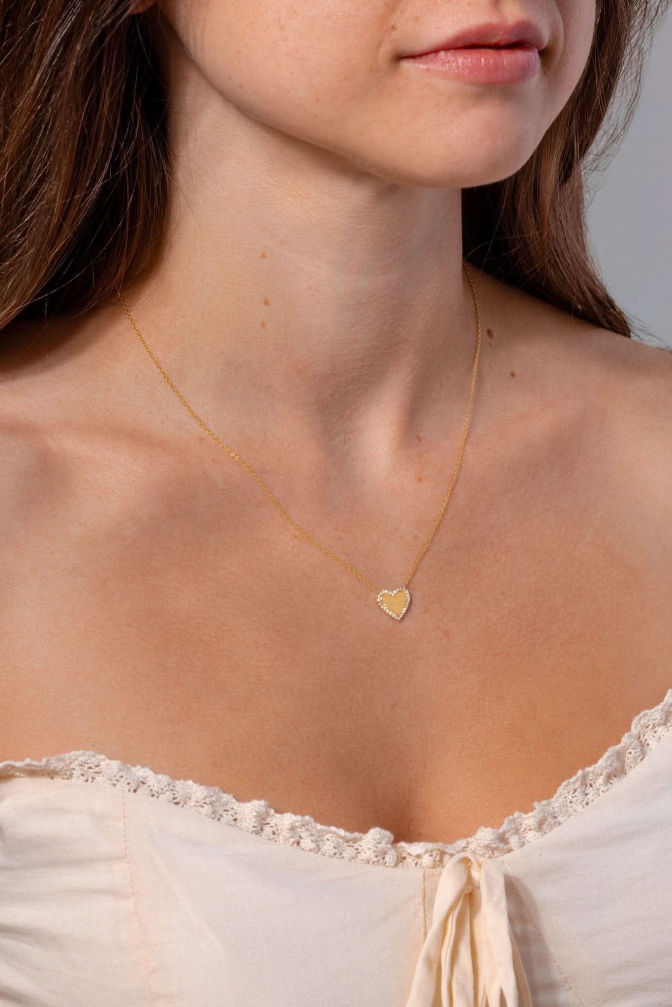 Pavé Diamond Border Engravable Heart Pendant - PBD Necklaces