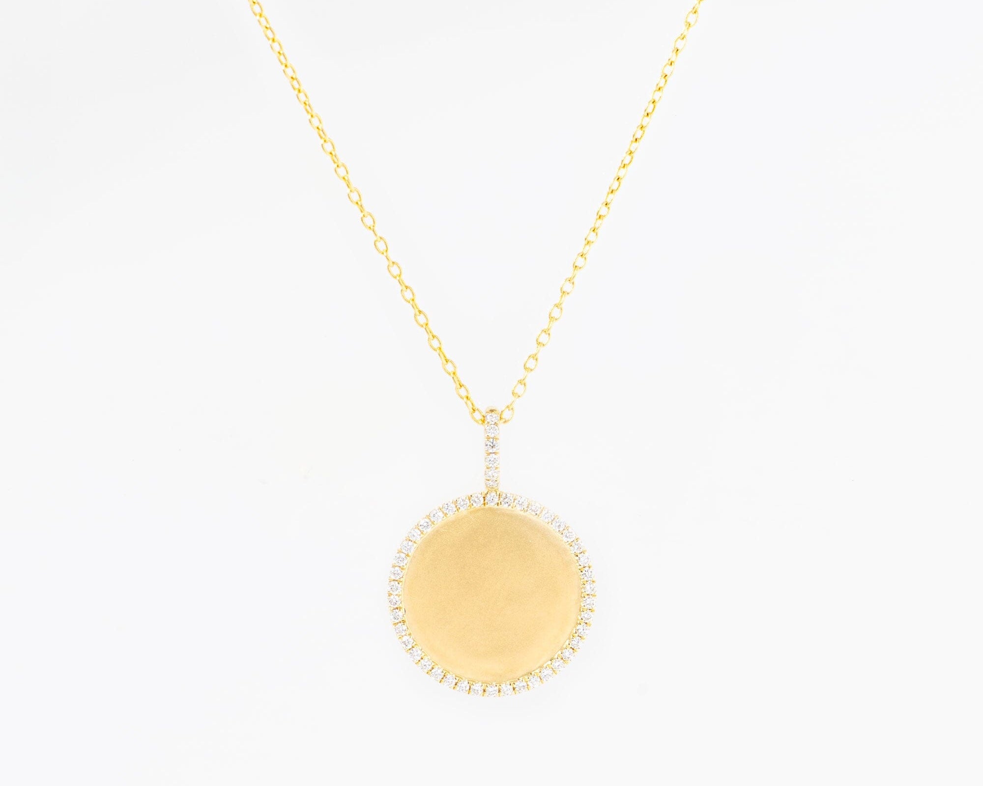 Pavé Diamond Border Engravable Round Pendant Necklaces Princess Bride Diamonds 