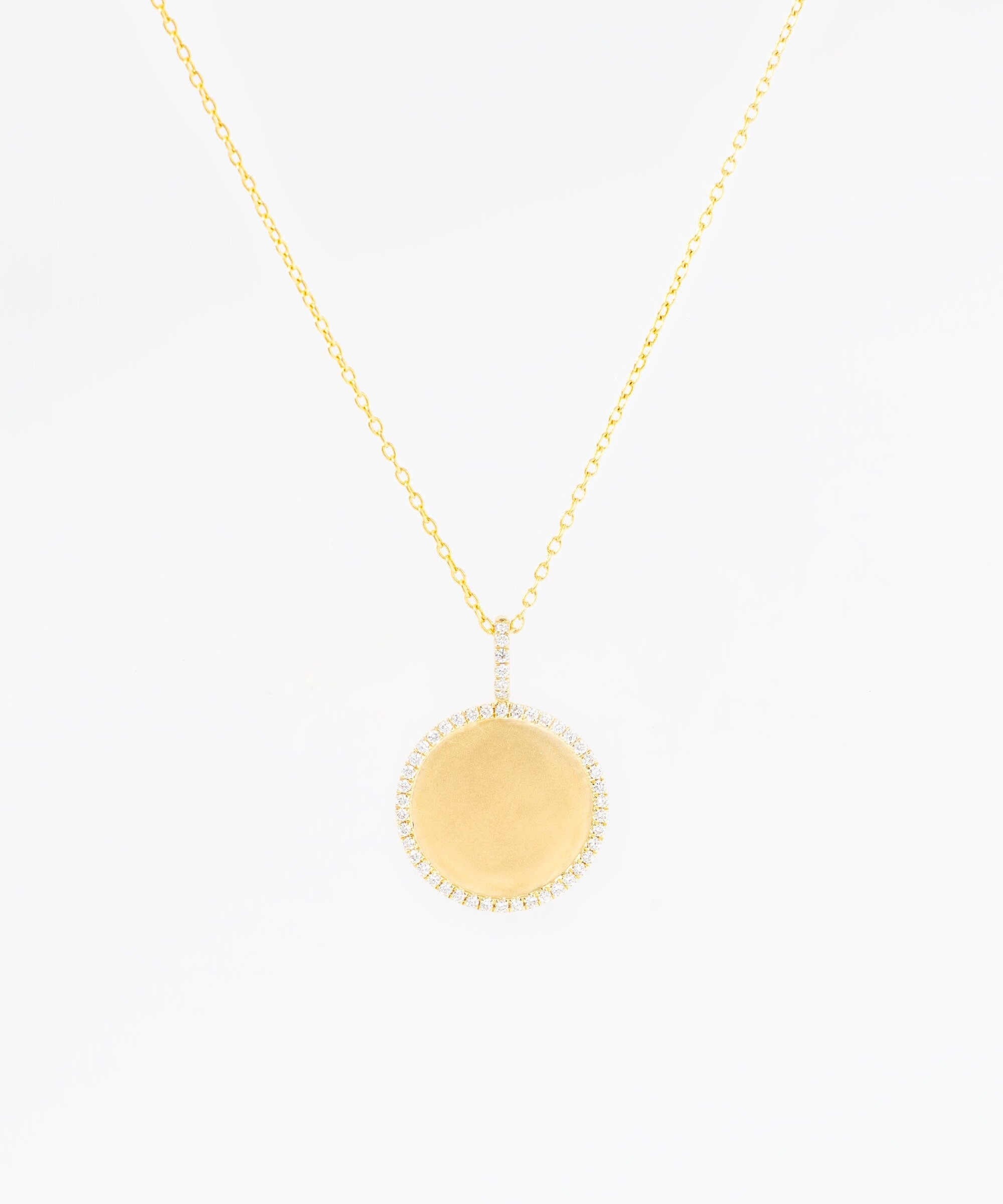 Pavé Diamond Border Engravable Round Pendant Necklaces Princess Bride Diamonds 
