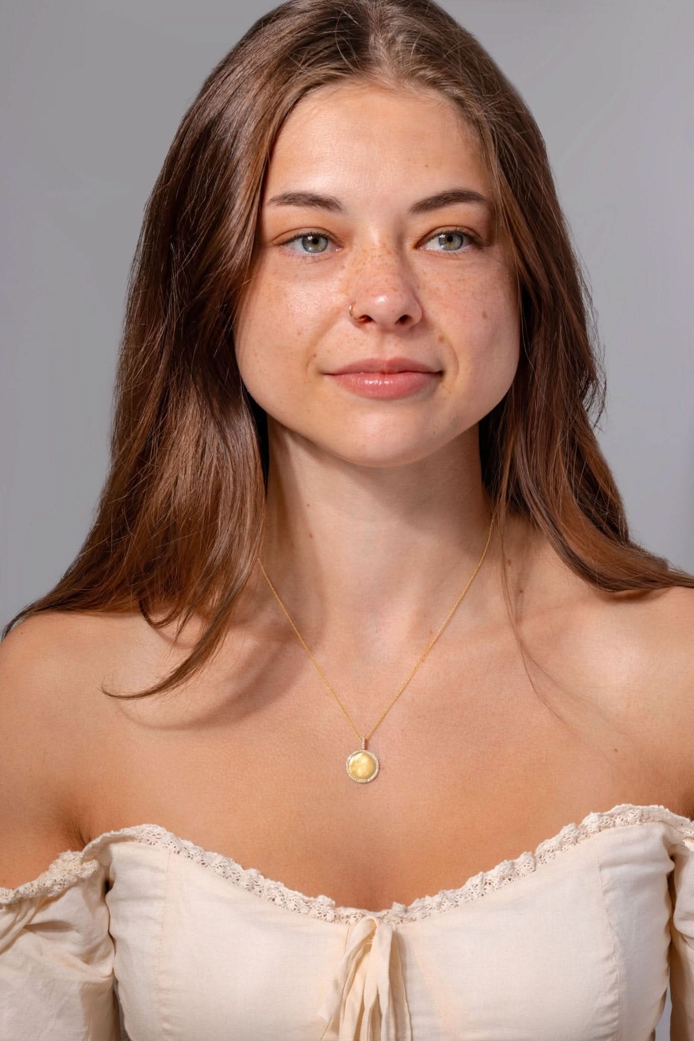 Pavé Diamond Border Engravable Round Pendant - PBD Necklaces