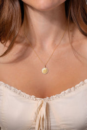 Pavé Diamond Border Engravable Round Pendant - PBD Necklaces