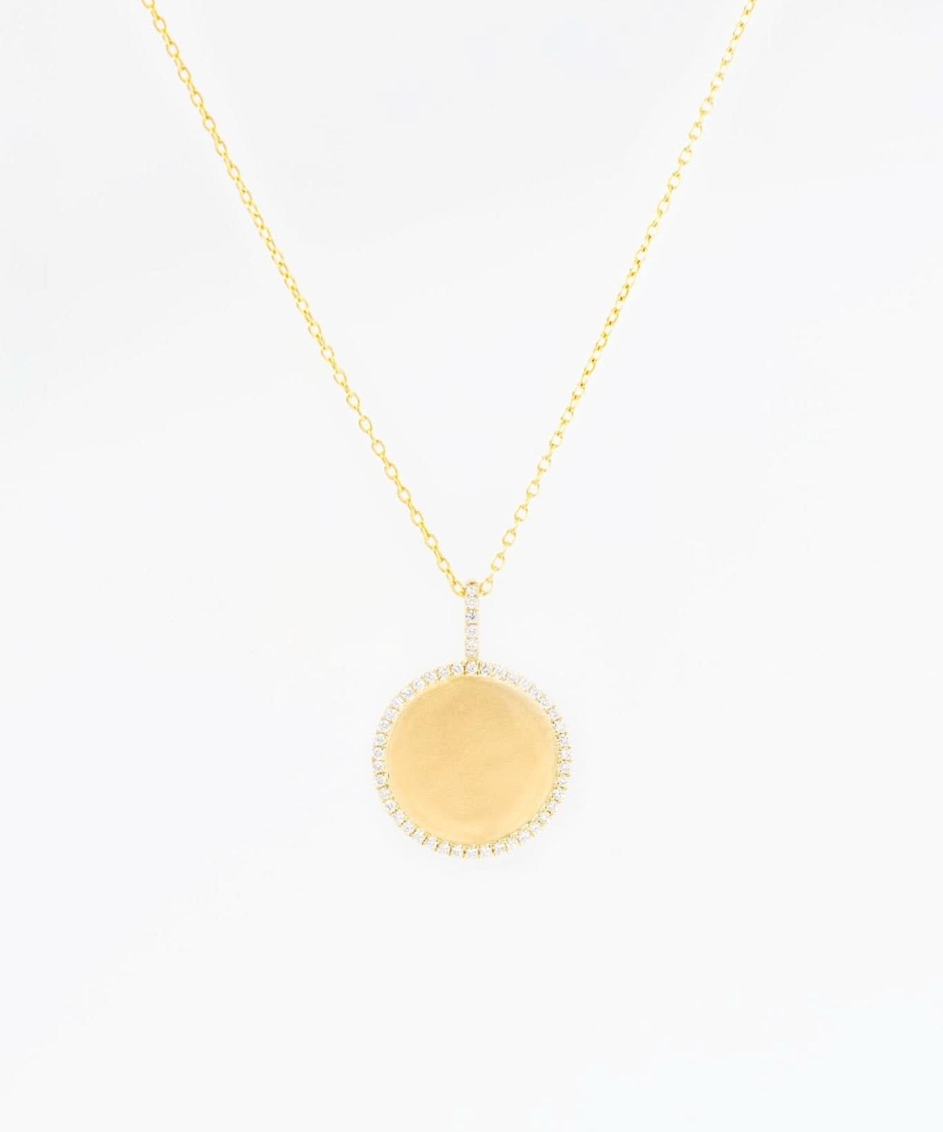 Pavé Diamond Border Engravable Round Pendant - PBD Necklaces